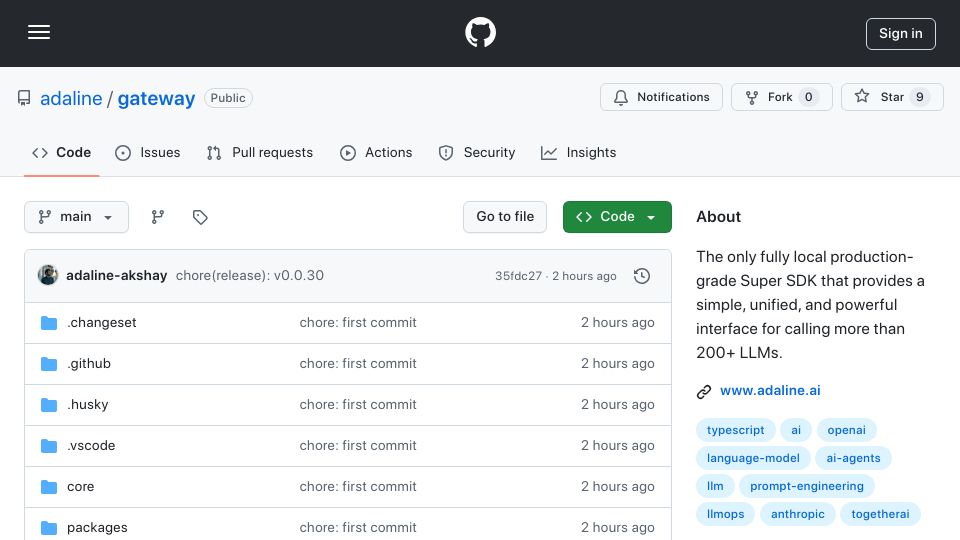 Screenshot of github.com: Local TypeScript Super SDK to Call 200 LLMs