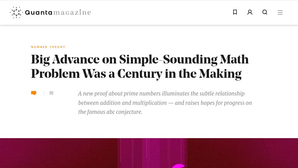 Screenshot of quantamagazine.org: Big advance on simple-sounding math problem was a century in the making