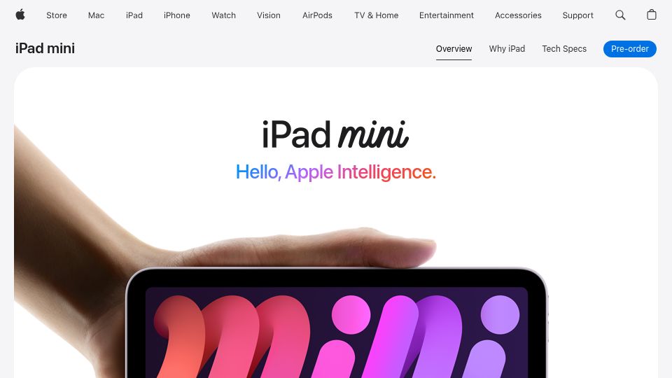 Screenshot of apple.com: Apple introduces iPad mini built for Apple Intelligence