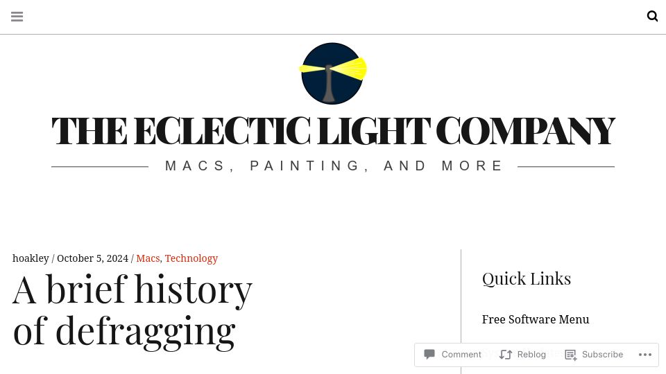 Screenshot of eclecticlight.co: A Brief History of Defragging