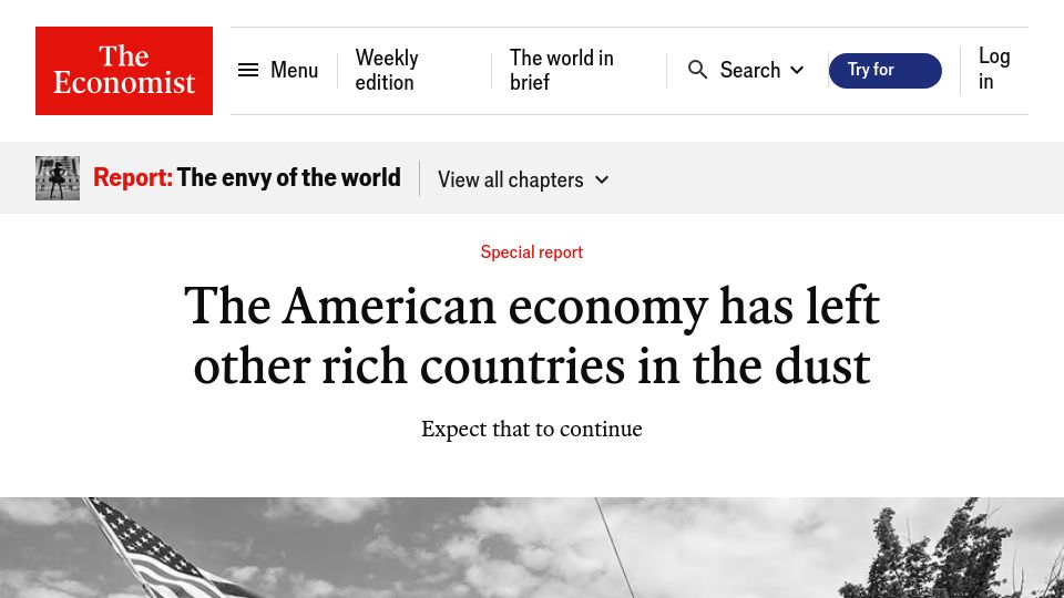 Screenshot of economist.com: The American economy has left other rich countries in the dust