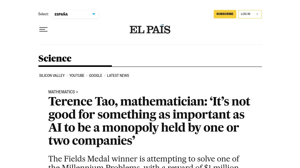 Screenshot of english.elpais.com: Interview with Terence Tao in Barcelona