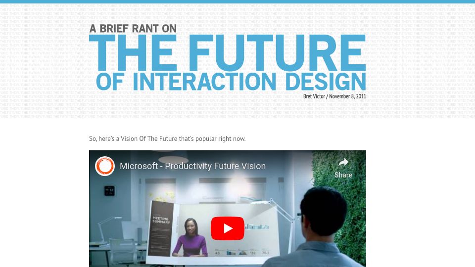 Screenshot of worrydream.com: A Brief Rant on the Future of Interaction Design (2011)