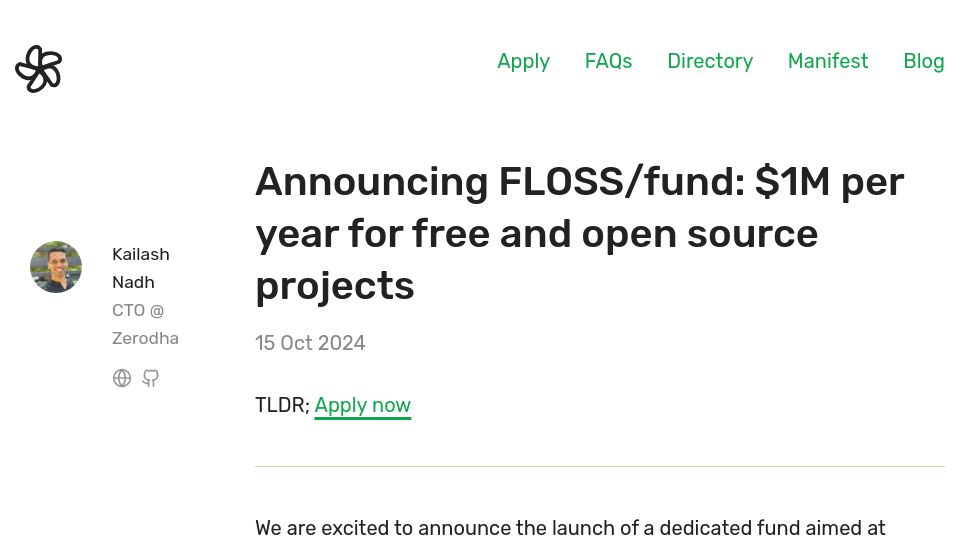 Screenshot of floss.fund: FLOSS/fund for free and open source projects