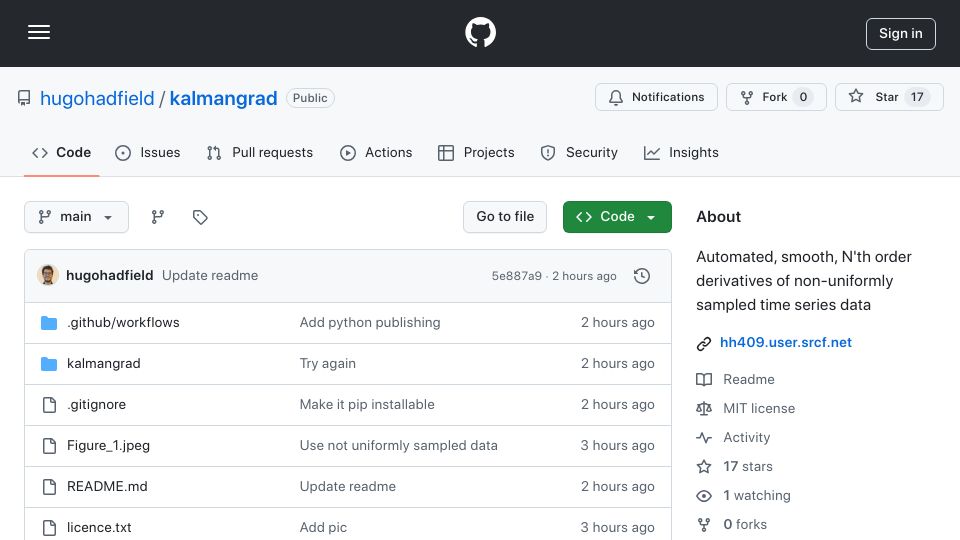 Screenshot of github.com: Show HN: Automated smooth Nth order derivatives of noisy data