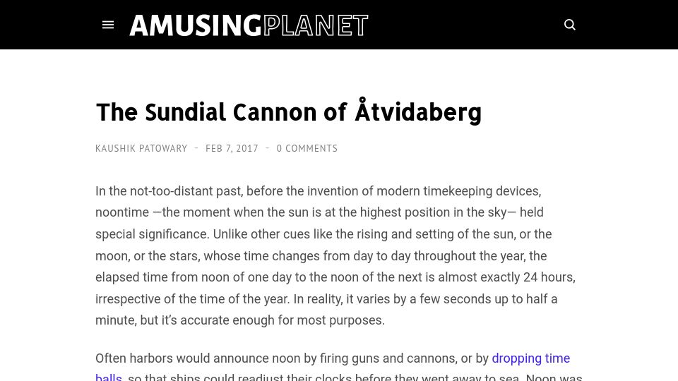 Screenshot of amusingplanet.com: The Sundial Cannon of Åtvidaberg (2017)