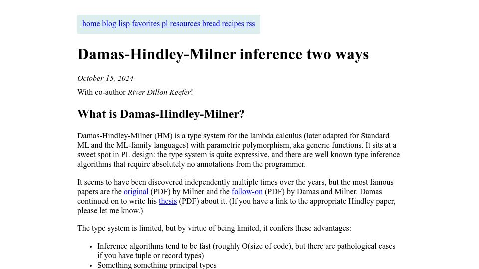 Screenshot of bernsteinbear.com: Damas-Hindley-Milner inference two ways