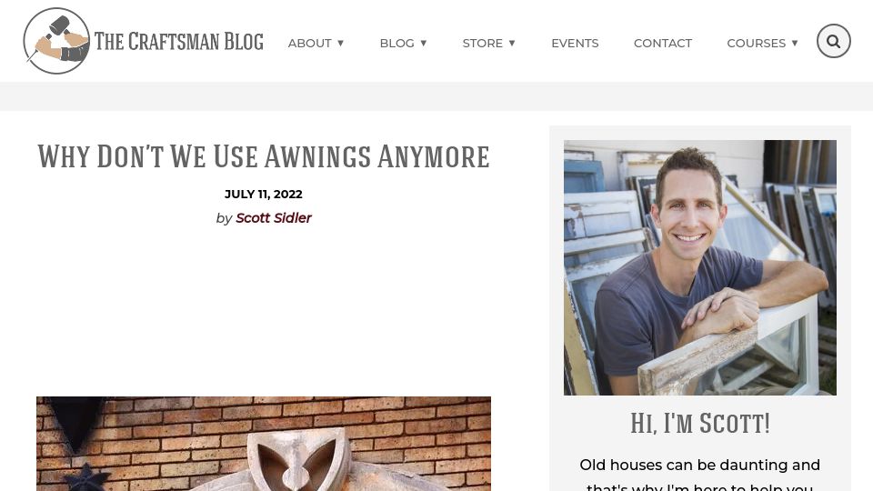 Screenshot of thecraftsmanblog.com: Why don't we use awnings anymore (2022)