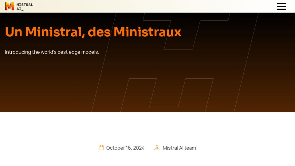 Screenshot of mistral.ai: Un Ministral, Des Ministraux
