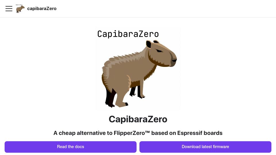 Screenshot of capibarazero.github.io: CapibaraZero: A cheap alternative to FlipperZero based on ESP32-S3