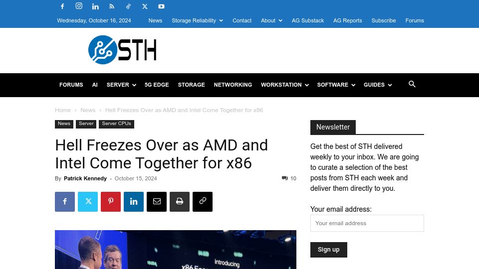 Screenshot of servethehome.com: Hell Freezes over as AMD and Intel Come Together for x86 – ServeTheHome