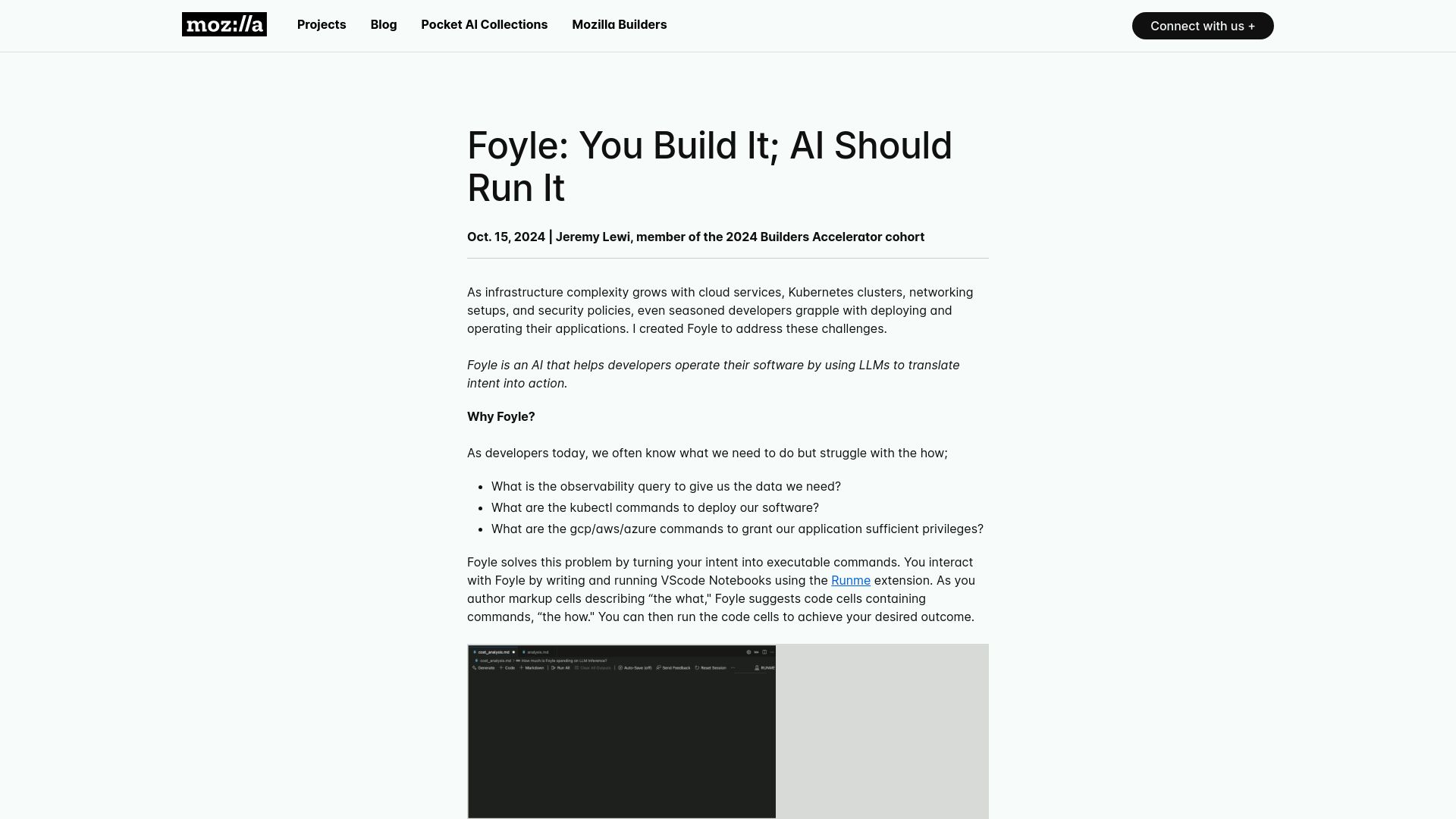 Screenshot of future.mozilla.org: Foyle: You build it, AI should run it