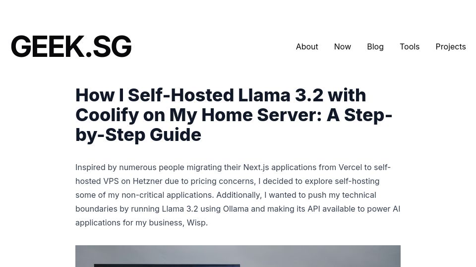 Screenshot of geek.sg: I Self-Hosted Llama 3.2 with Coolify on My Home Server