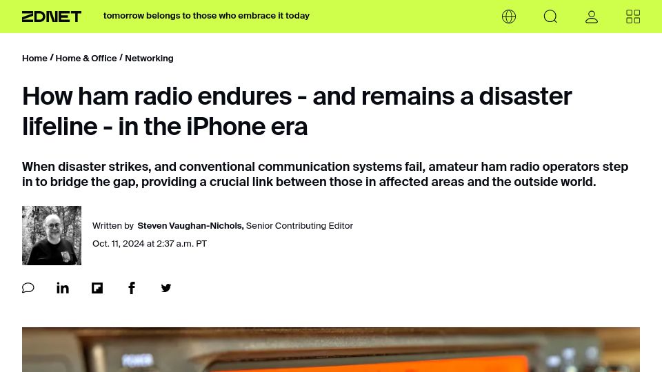 Screenshot of zdnet.com: How ham radio endures