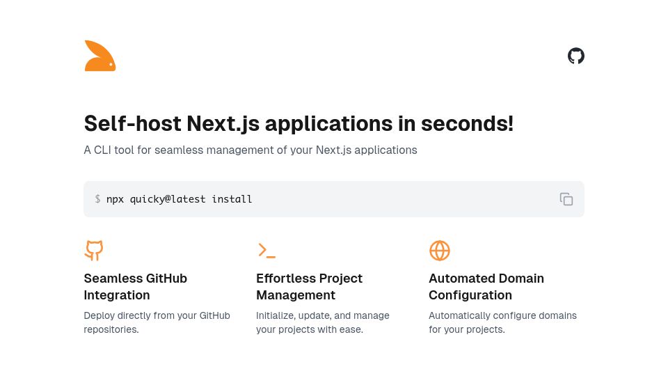 Screenshot of quicky.dev: A CLI tool for management of Next.js applications
