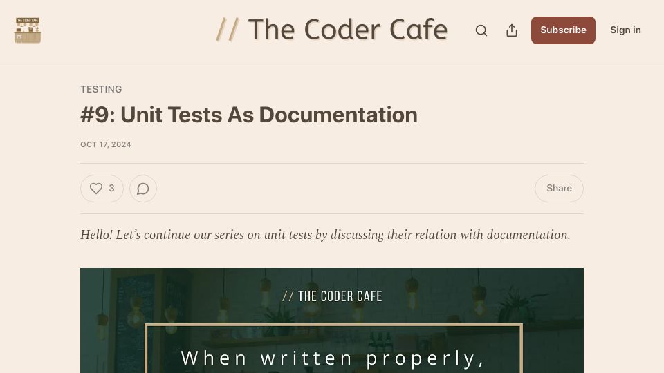 Screenshot of thecoder.cafe: Unit tests as documentation