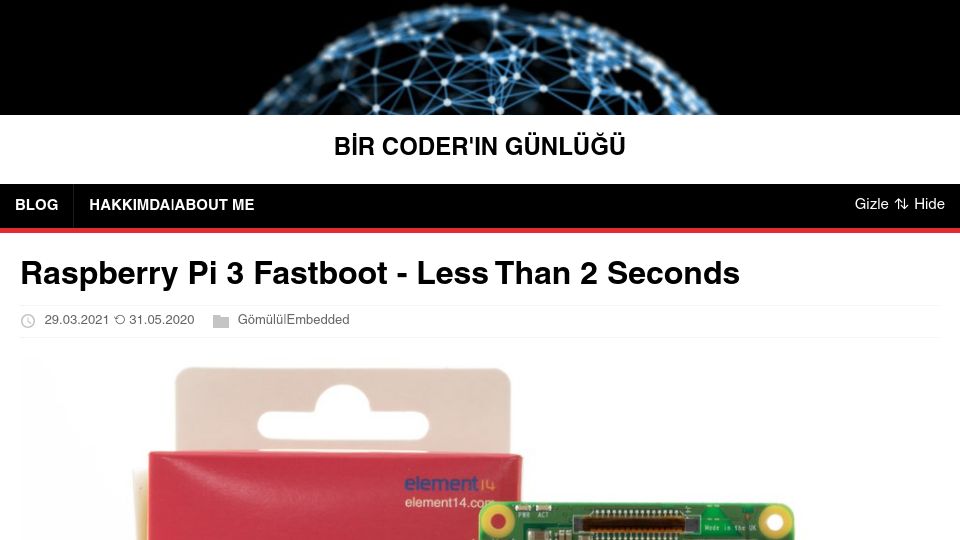Screenshot of furkantokac.com: Raspberry Pi 3 fastboot in less than 2 seconds