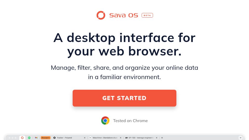 Screenshot of savaos.com: Show HN: Sava OS – A desktop interface for your web browser