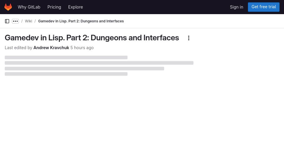 Screenshot of gitlab.com: Gamedev in Lisp. Part 2: Dungeons and Interfaces