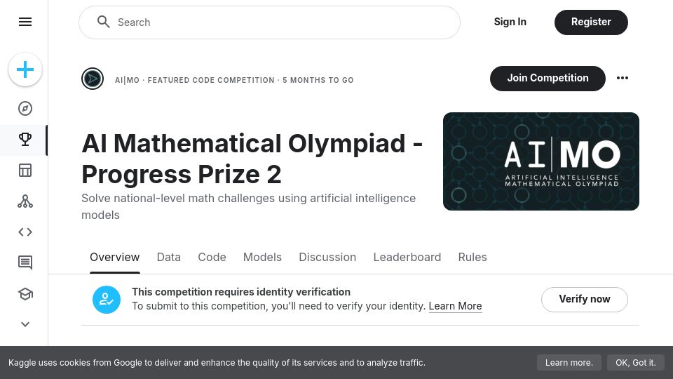 Screenshot of kaggle.com: AI Mathematical Olympiad – Progress Prize 2