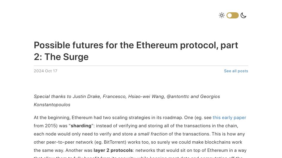 Screenshot of vitalik.eth.limo: Possible futures for the Ethereum protocol, part 2: The Surge