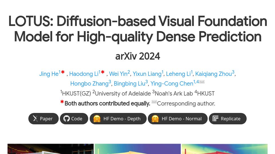 Screenshot of lotus3d.github.io: Lotus: Diffusion-Based Visual Foundation Model for High-Quality Dense Prediction
