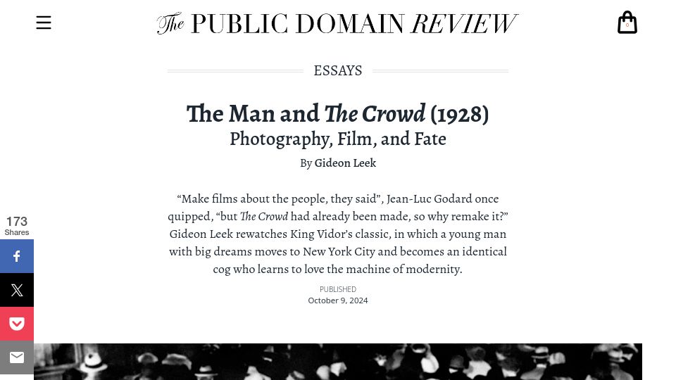 Screenshot of publicdomainreview.org: A Man and the Crowd (1928)