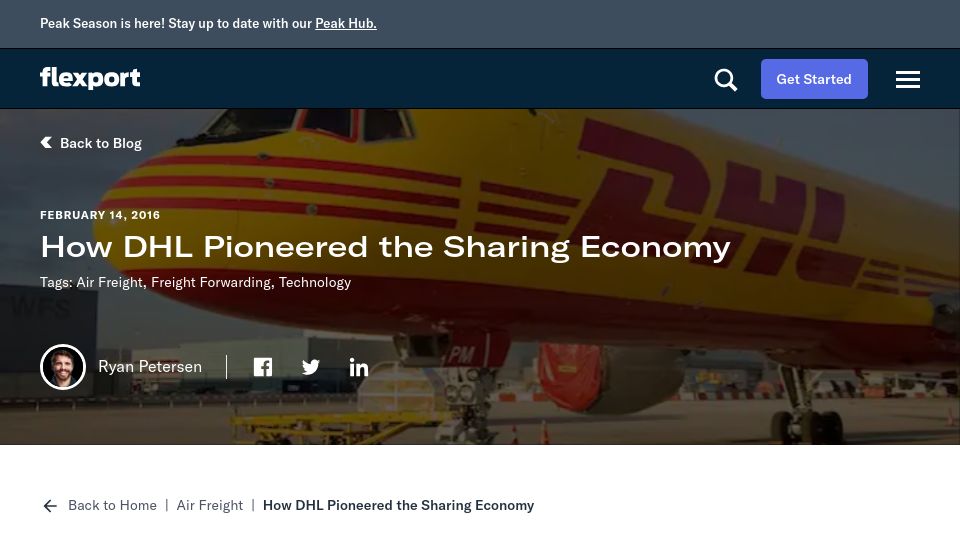 Screenshot of flexport.com: DHL pioneered the sharing economy (2016)