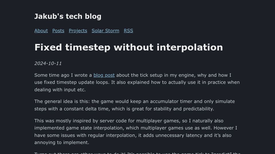 Screenshot of jakubtomsu.github.io: Fixed Timestep Without Interpolation