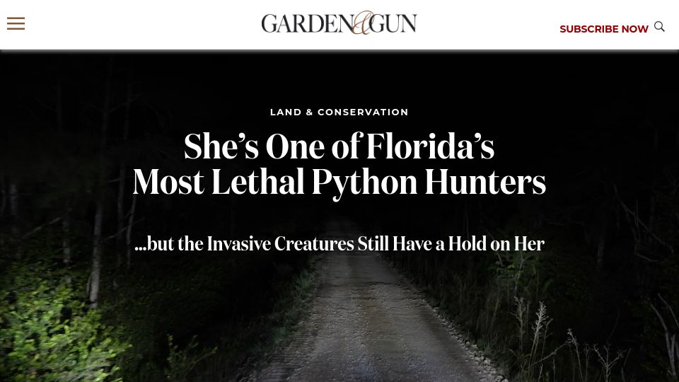 Screenshot of gardenandgun.com: One of Florida's most lethal python hunters