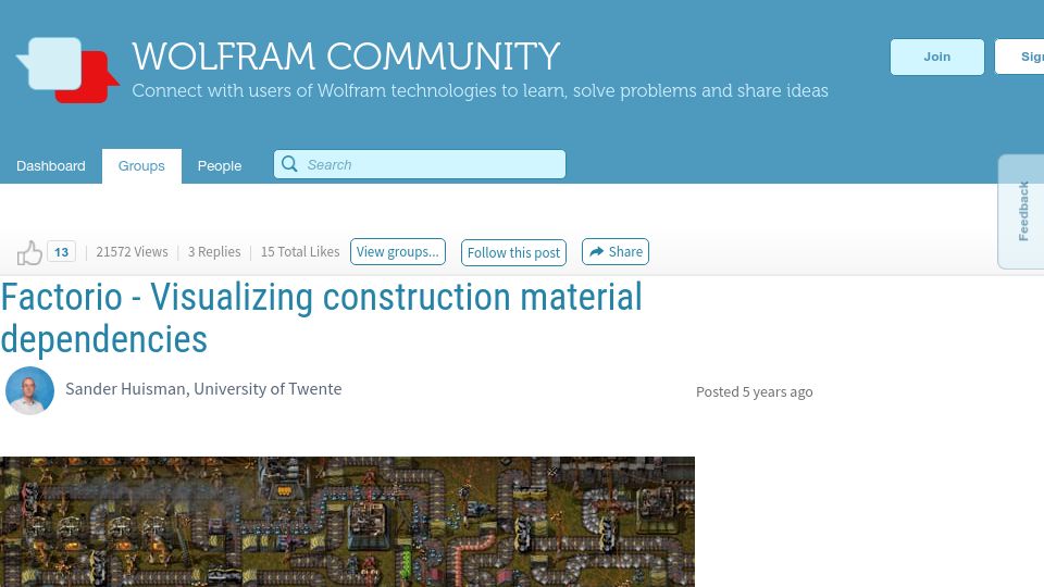 Screenshot of community.wolfram.com: Factorio – Visualizing construction material dependencies
