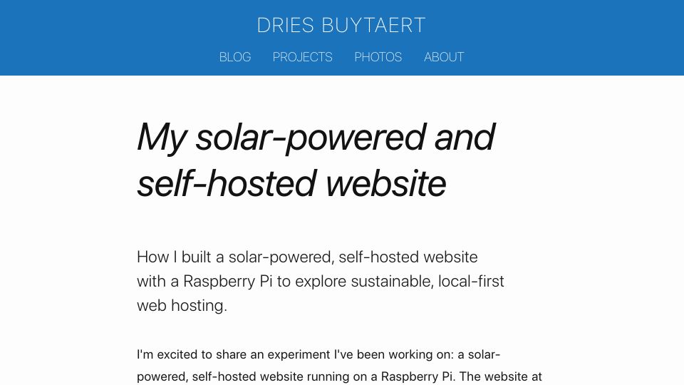 Screenshot of dri.es: My solar-powered and self-hosted website