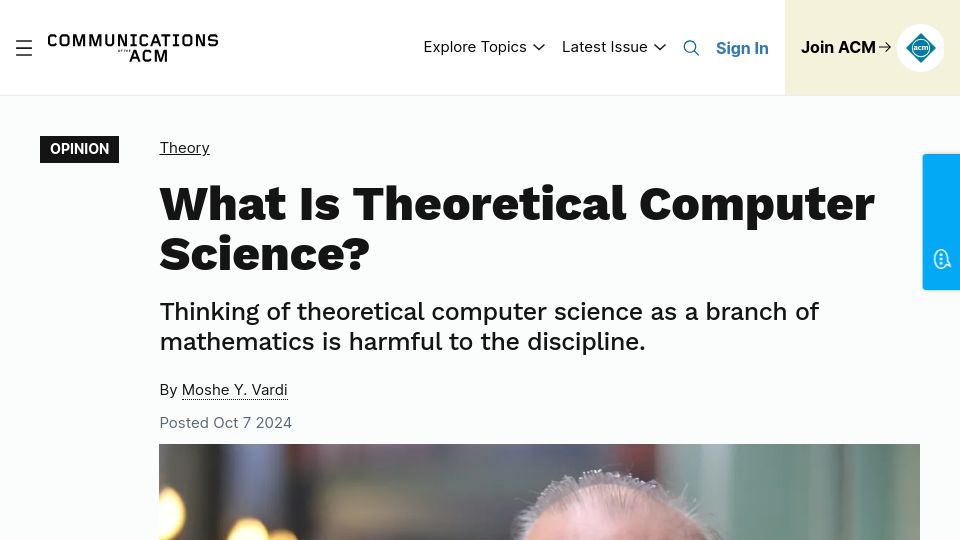 Screenshot of cacm.acm.org: What is theoretical computer science?