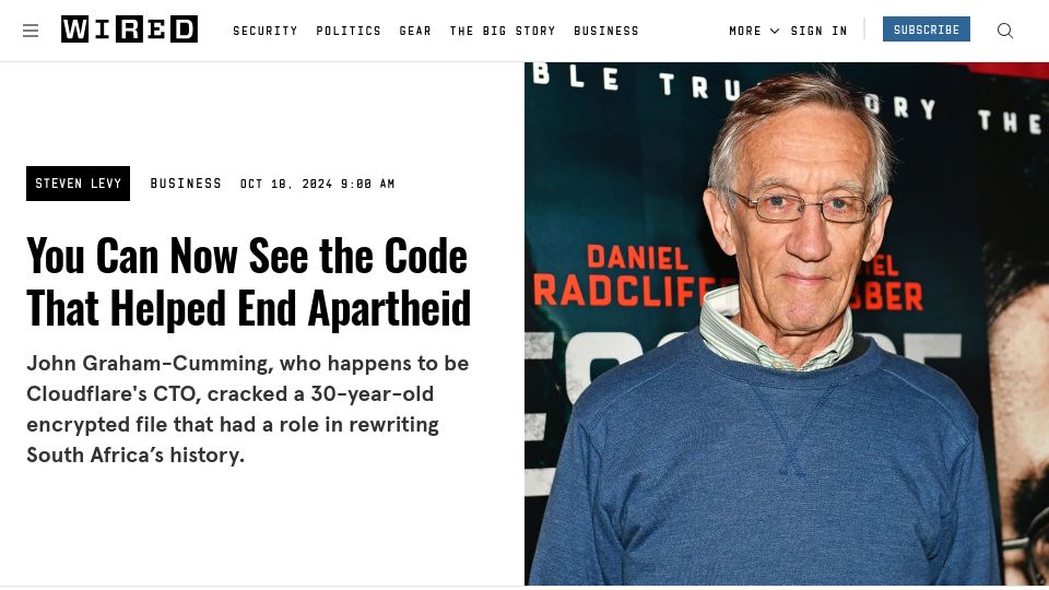 Screenshot of wired.com: Code that helped end Apartheid