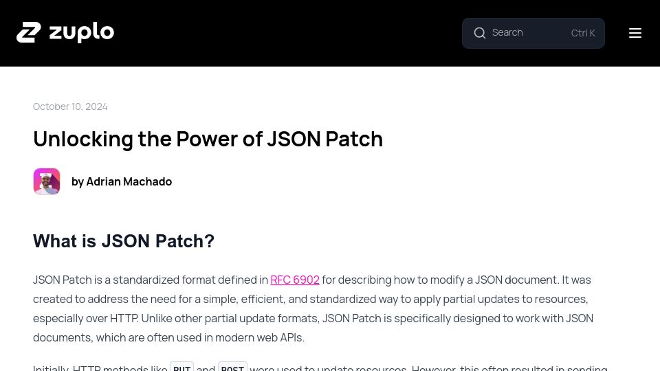 Screenshot of zuplo.com: JSON Patch