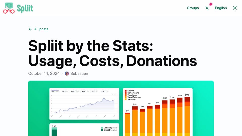 Screenshot of spliit.app: Running an open source app: Usage, costs and community donations