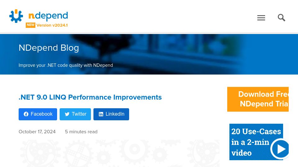 Screenshot of blog.ndepend.com: Net 9.0 LINQ Performance Improvements
