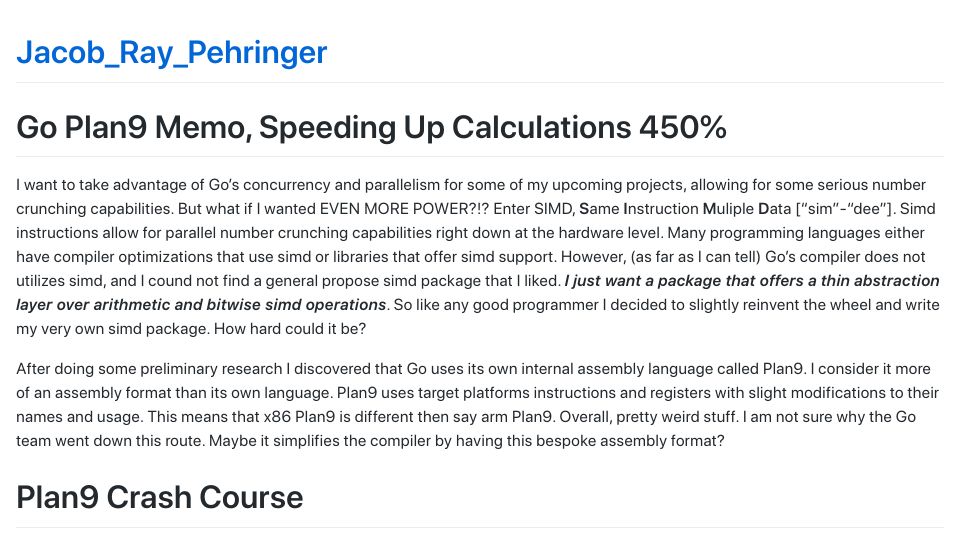 Screenshot of pehringer.info: Show HN: Go Plan9 Memo