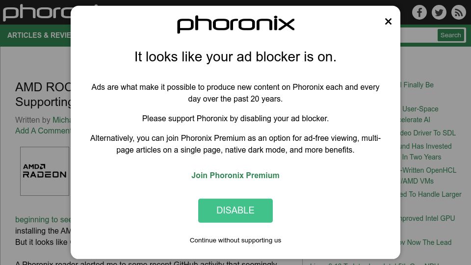Screenshot of phoronix.com: AMD ROCm Looks Like It Will Be Supporting OpenCL 3.0 Soon
