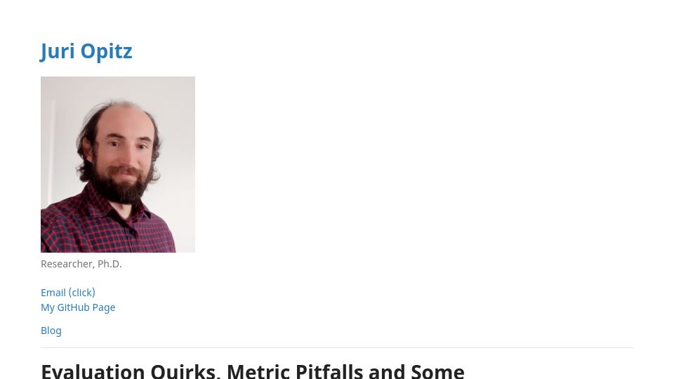 Screenshot of juriopitz.com: Evaluation quirks, metric pitfalls and some recommendations