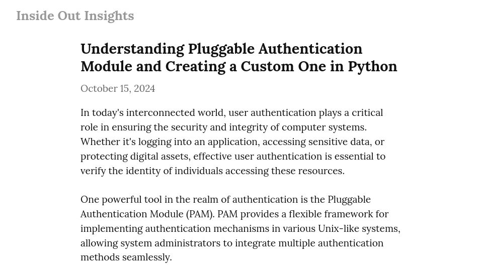 Screenshot of text.tchncs.de: Understanding Pam and Creating a Custom Module in Python – Inside Out Insights
