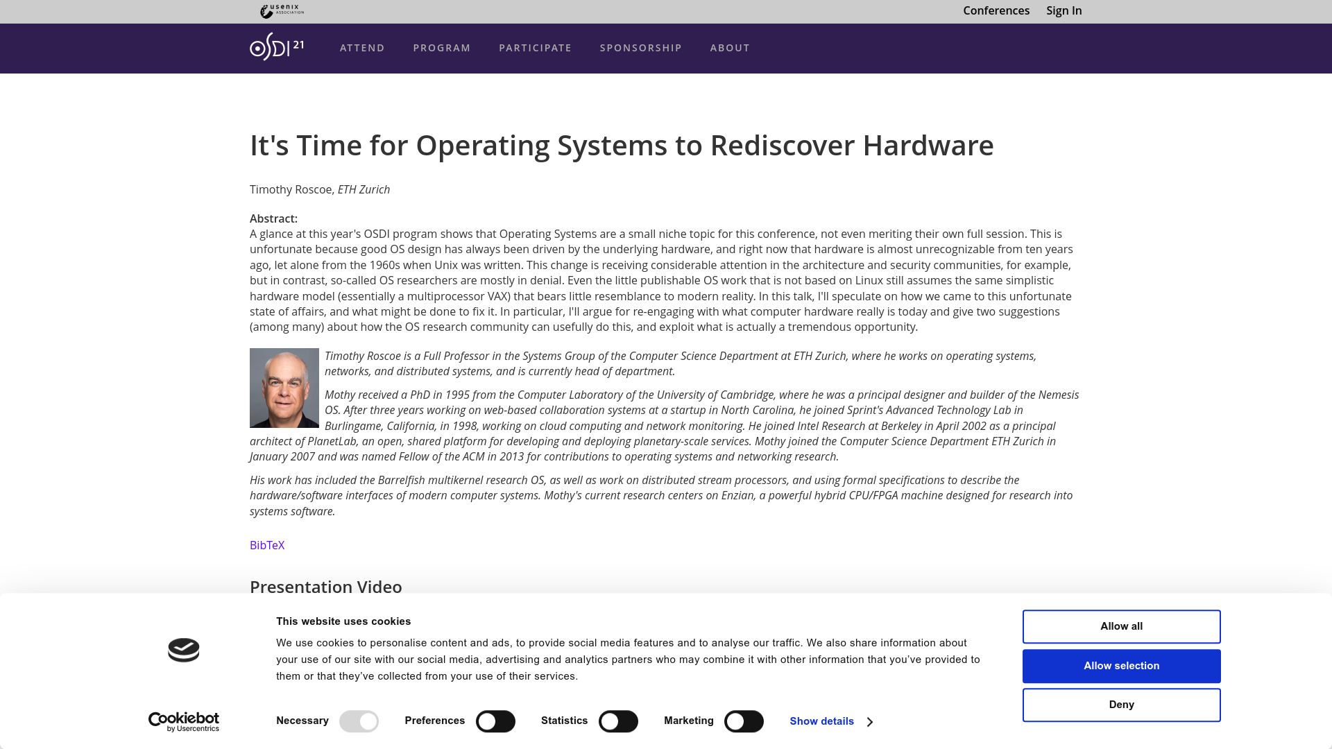 Screenshot of usenix.org: It's time for operating systems to rediscover hardware