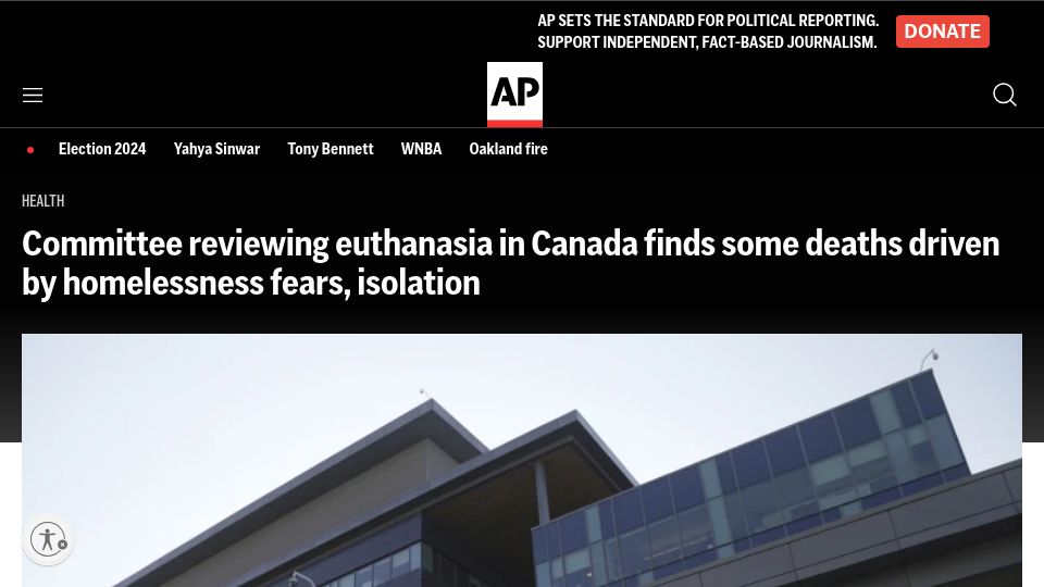 Screenshot of apnews.com: Reports show some Canada euthanasia deaths driven by social reasons