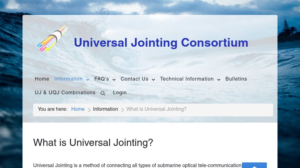 Screenshot of ujconsortium.com: Universal Jointing for Submarine Cables