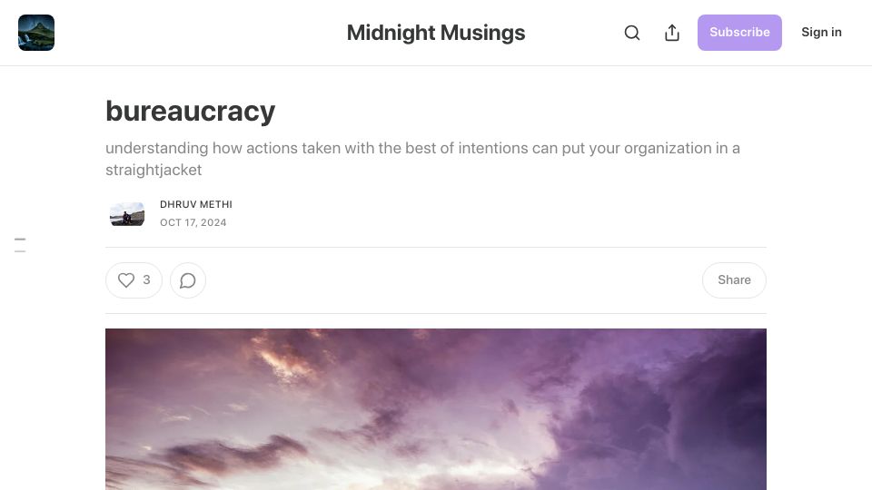 Screenshot of dhruvmethi.substack.com: Understanding how bureaucracy develops