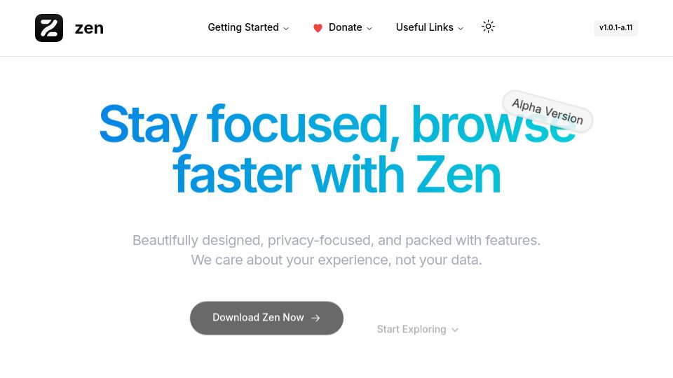 Screenshot of zen-browser.app: Zen: Firefox Based Browser