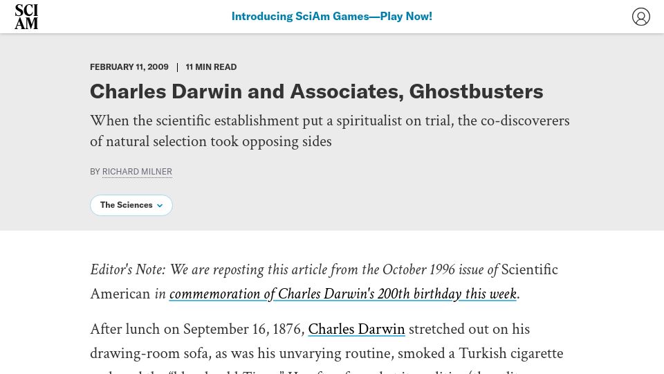 Screenshot of scientificamerican.com: Charles Darwin and Associates, Ghostbusters (1996)