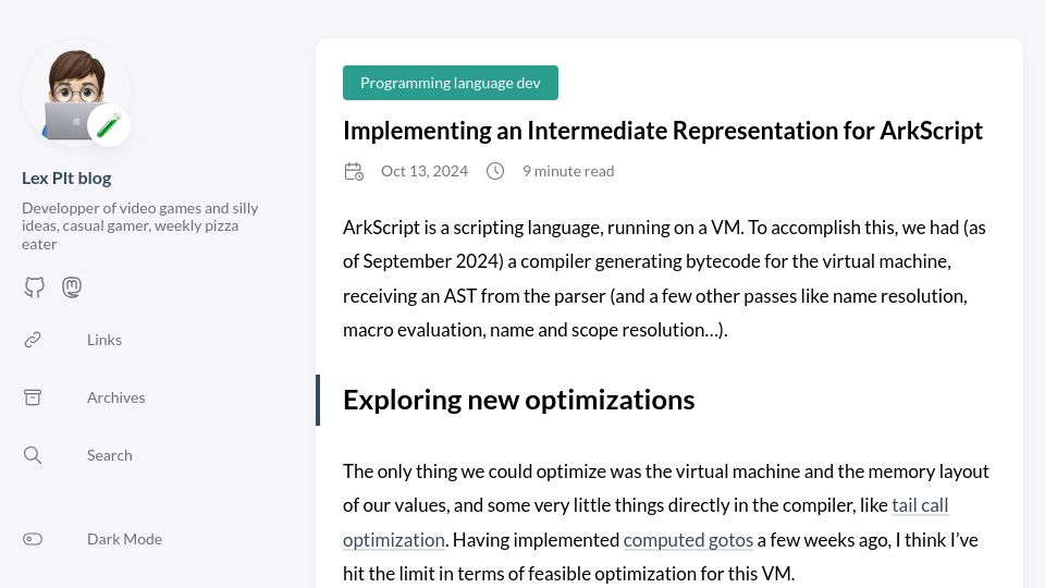 Screenshot of lexp.lt: Implementing an Intermediate Representation for ArkScript
