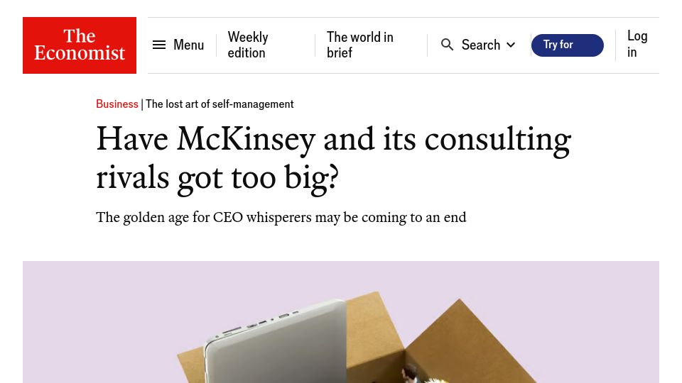 Screenshot of economist.com: Have McKinsey and its consulting rivals got too big?
