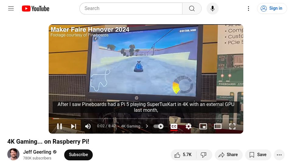 Screenshot of youtube.com: 4K Gaming on Raspberry Pi [video]